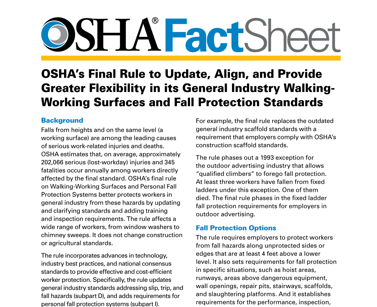 Fed OSHA Fact Sheet - Walking And Working Surfaces